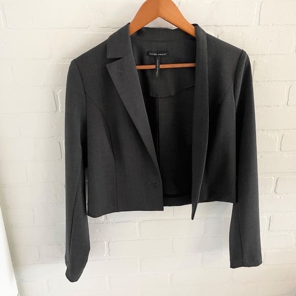 Sarah Pacini Crop Blazer Asymmetrical Collar Gray Wool blend Business Casual S - Picture 3 of 13